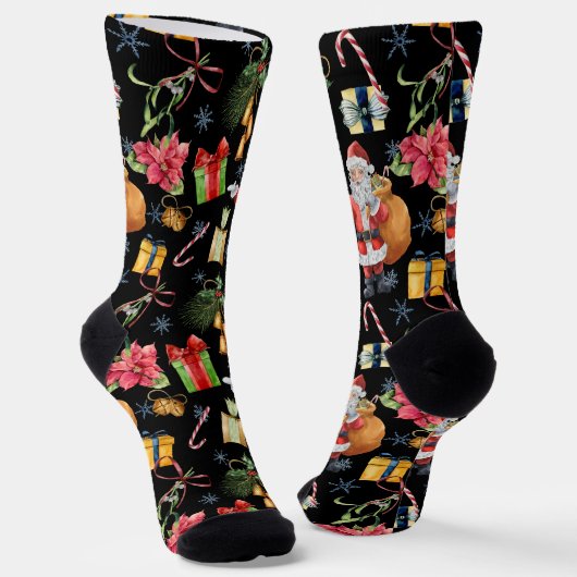 feestelijk kerstpatroon met kerstman, snoeprietjes sokken (Gebogen)