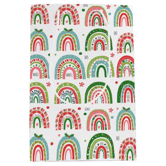 feestelijk kerstpatroon met moderne regenboogpatro medium cadeauzakje (Voorkant)