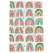 feestelijk kerstpatroon met moderne regenboogpatro medium cadeauzakje (Achterkant)