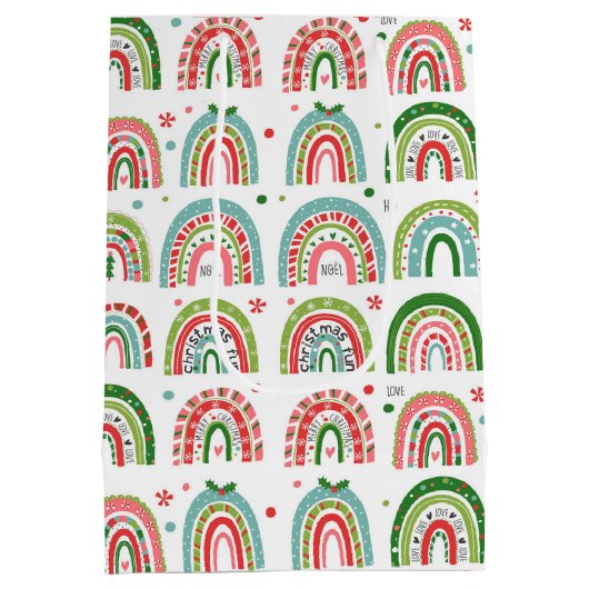 feestelijk kerstpatroon met moderne regenboogpatro medium cadeauzakje (Achterkant)