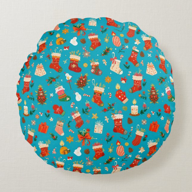 Feestelijk kerstpatroon met sokken rond kussen (Voorkant)