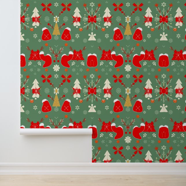 Feestelijk kerstpatroon ontwerp behang (Applicatie)