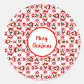 Feestelijk kerstpatroon ronde sticker (Voorkant)
