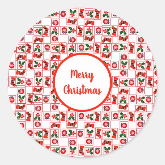 Feestelijk kerstpatroon ronde sticker (Voorkant)