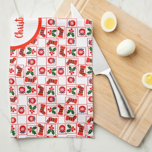 Feestelijk kerstpatroon theedoek (Quarter Fold)