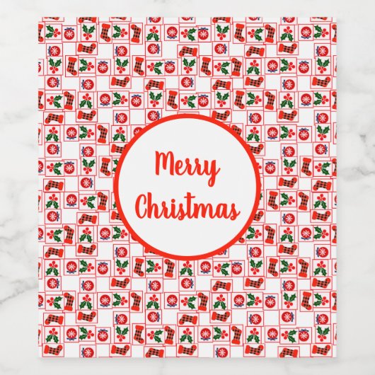 Feestelijk kerstpatroon wijn etiket (Enkel label)