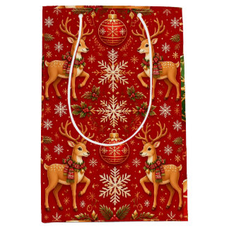 Feestelijk Kerstrendier & Ornamenten Patroon – T Medium Cadeauzakje