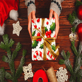 Feestelijk Kerststol & Hulst Kerst Inpakpapier