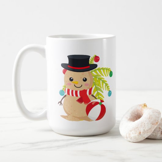 feestelijk kerststrand en sneeuwman voegt monogram koffiemok (Met donut)