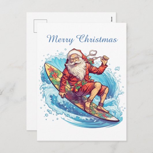 Feestelijk Kerstsurfen Kerstman tekst toevoegen Feestdagenkaart (Voorkant / Achterkant)