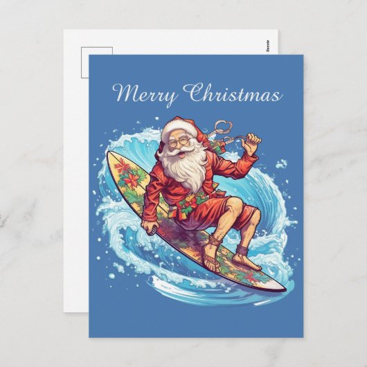 Feestelijk Kerstsurfen Kerstman tekst toevoegen Feestdagenkaart (Voorkant / Achterkant)