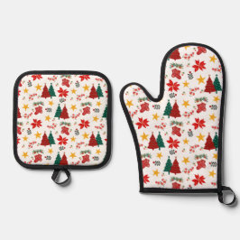 Feestelijk Kerstvakantiepatroon Ovenwant & Pannenlap Set