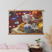 Feestelijk kerstversiering in mandje hangend wandkleed (Slaapkamer)