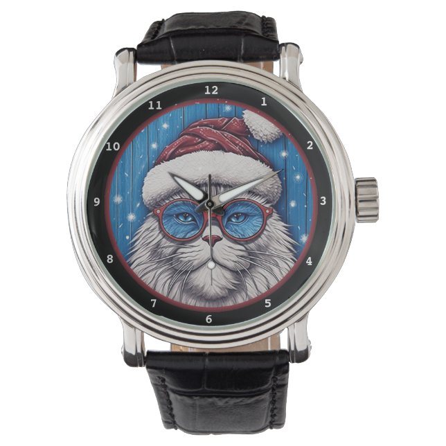 Feestelijk Kitten met Kerstmannenhoed Horloge (Voorkant)