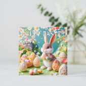 Feestelijk klein gelukkig paashaas konijn feestdagenkaart (Staand voorkant)