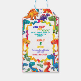 Feestelijk Kleurrijke Dinosaurus Verjaardagscadeau Cadeaulabel