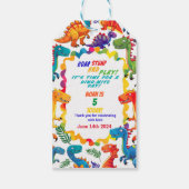 Feestelijk Kleurrijke Dinosaurus Verjaardagscadeau Cadeaulabel (Achterkant)