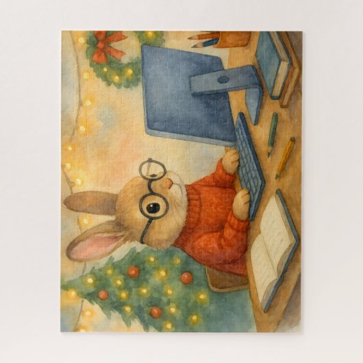 Feestelijk konijn studeren legpuzzel (Verticaal)