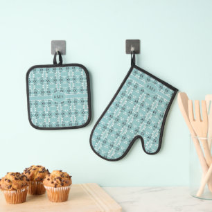 Feestelijk Koninklijk Botanisch Robijns Ei Blauw M Ovenwant & Pannenlap Set