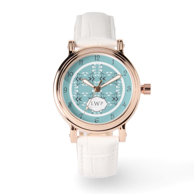 Feestelijk Koninklijk Botanisch Robins-ei-blauw Mo Horloge (Voorkant)
