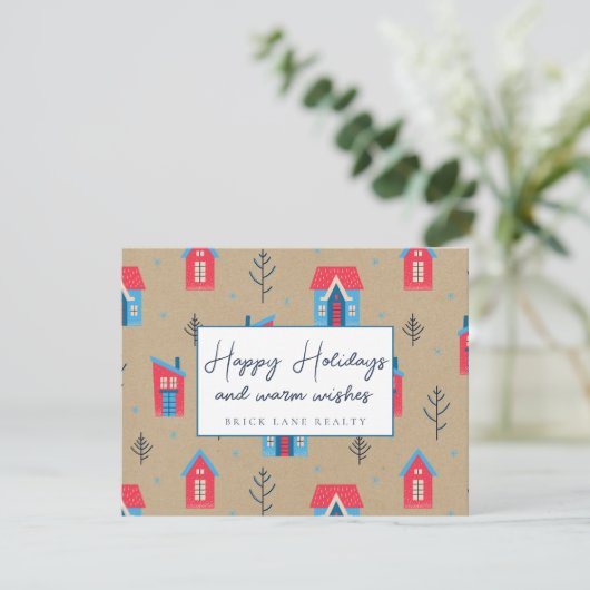 Feestelijk Kraftpapier Prettig Kerstfeest Vastgoed Feestdagenkaart (Staand voorkant)