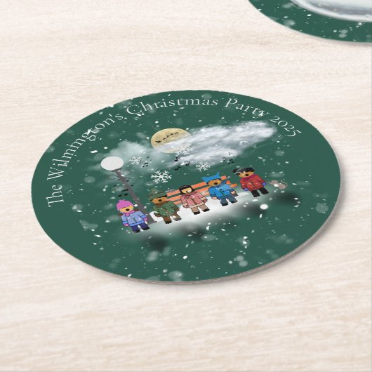 Feestelijk Kwintet Kerstfeest Ronde Kartonnen Onderzetter (Gebogen)