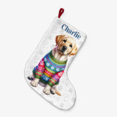 Feestelijk Labrador Retriever Puppy Dog Yellow Lab Kleine Kerstsok (Voorkant (Hangend))