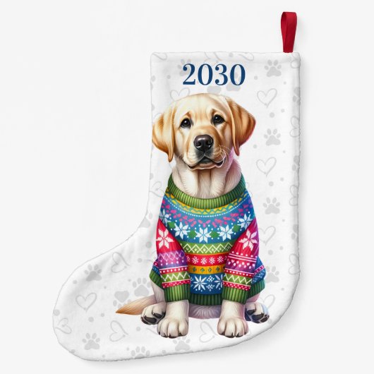 Feestelijk Labrador Retriever Puppy Dog Yellow Lab Kleine Kerstsok (Achterkant)