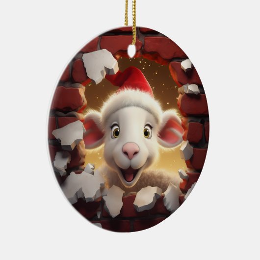 Feestelijk Lam in Santa Hat - 3D Keramisch Ornament (Rechts)