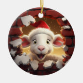 Feestelijk Lam in Santa Hat - 3D Keramisch Ornament (Voorkant)