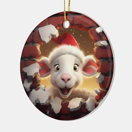 Feestelijk Lam in Santa Hat - 3D Keramisch Ornament (Links)