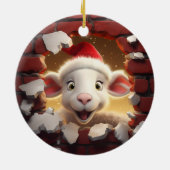 Feestelijk Lam in Santa Hat - 3D Keramisch Ornament (Achterkant)