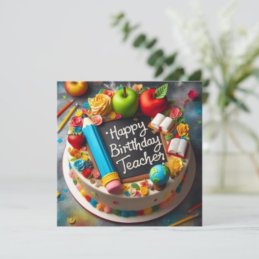 FEESTELIJK LERARENTHEMA VERJAARDAGSTAART KAART (Staand voorkant)