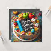 FEESTELIJK LERARENTHEMA VERJAARDAGSTAART KAART (Voorkant / Achterkant in situ)