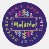 Feestelijk, Leuk & Kleurrijk Niet Openen Tot Kerst Ronde Sticker (Voorkant)