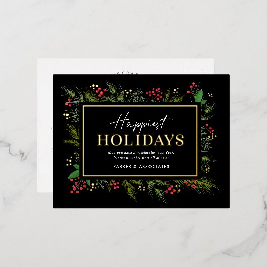 Feestelijk Lijst ECHTE FOLIE Zakelijk Vakantie Bri Folie Uitnodiging Briefkaart (Voorkant / Achterkant)