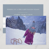 Feestelijk logo stoffig blauwe vakantiefotokaart feestdagenkaart (Voorkant / Achterkant)