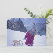 Feestelijk logo stoffig blauwe vakantiefotokaart feestdagenkaart (Staand voorkant)