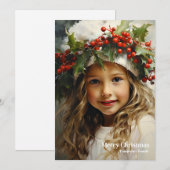 Feestelijk  meisje met holly berry glimlachen feestdagenkaart (Voorkant / Achterkant)