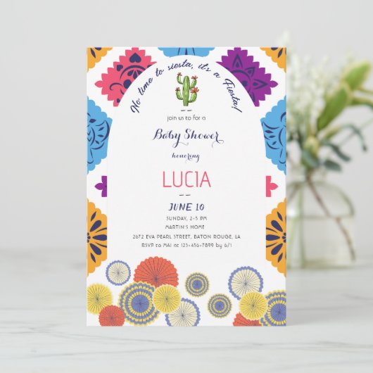 Feestelijk Mexicaans Papier Fan Cactus Baby shower Kaart (Staand voorkant)