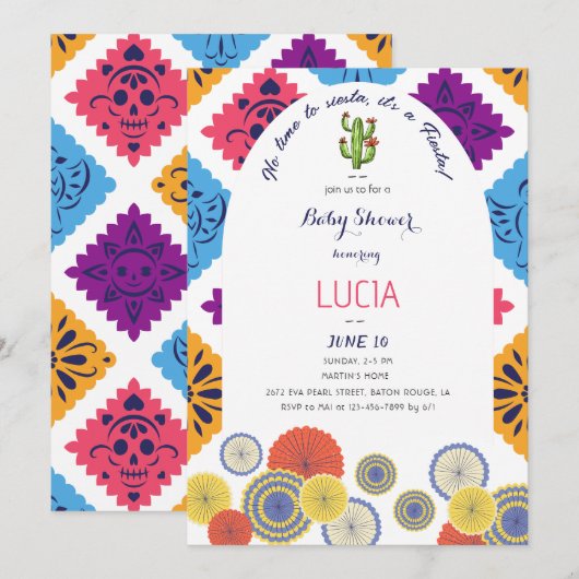 Feestelijk Mexicaans Papier Fan Cactus Baby shower Kaart (Voorkant / Achterkant)