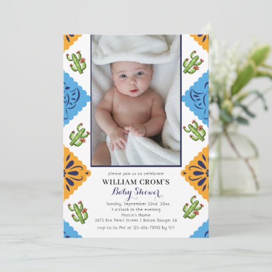 Feestelijk Mexicaans Papier Fan Cactus Baby shower Kaart (Staand voorkant)