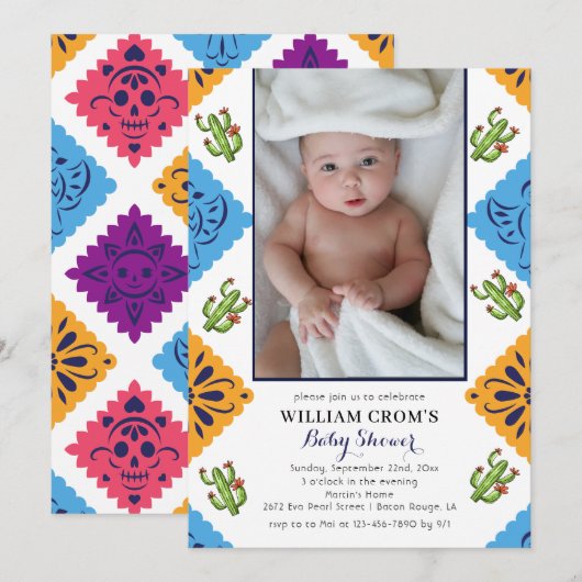 Feestelijk Mexicaans Papier Fan Cactus Baby shower Kaart (Voorkant / Achterkant)