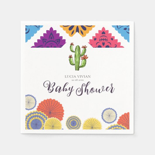 Feestelijk Mexicaans Papier Fan Cactus Baby shower Servet (Voorkant)