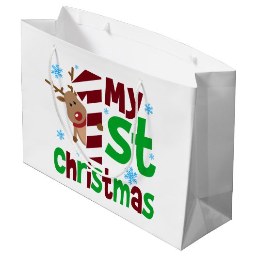Feestelijk mijn Eerste Kerstmis baby unisex Groot Cadeauzakje (Achterkant Gekanteld)