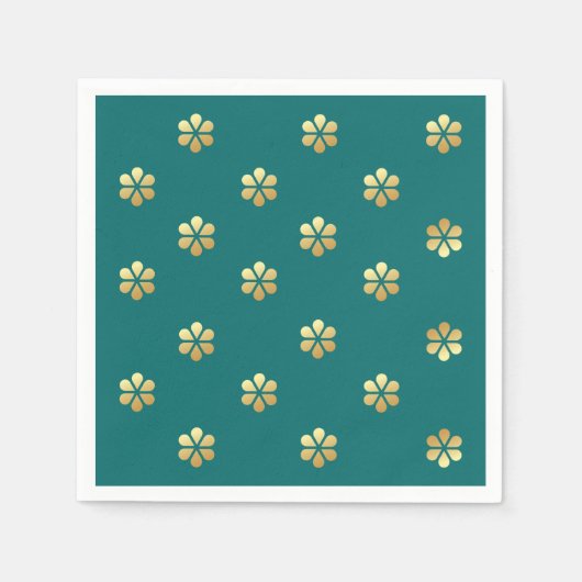 Feestelijk Modern Blauwgroen & Goud Daisy Christma Servet (Voorkant)