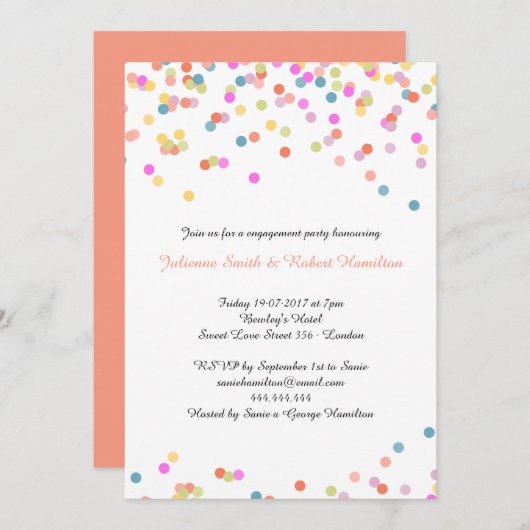 Feestelijk Modern Confetti Verlovingsfeest Kaart (Voorkant / Achterkant)
