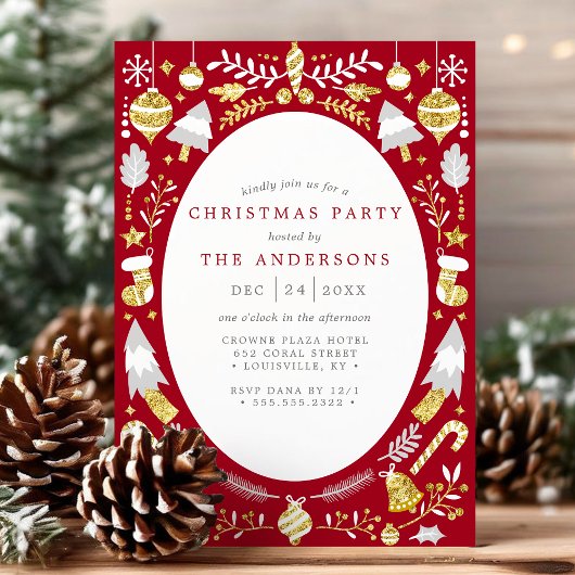 Feestelijk Modern Rood en Goud Kerstfeest Kaart