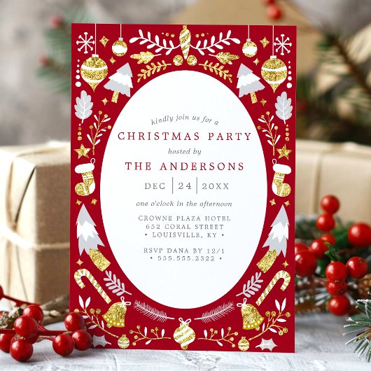 Feestelijk Modern Rood en Goud Kerstfeest Kaart