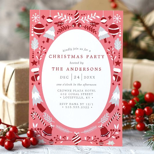 Feestelijk Modern Rood en Roze Kerstfeest Kaart